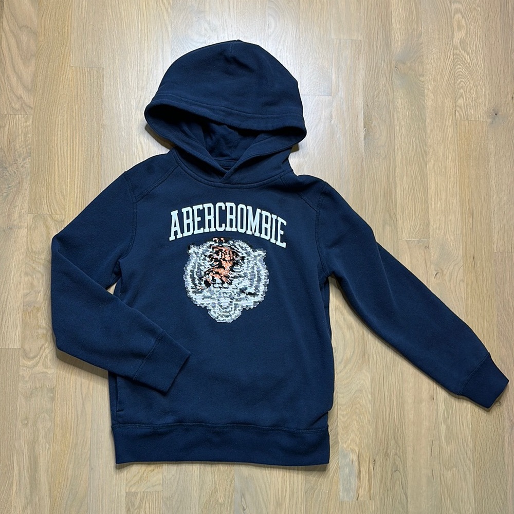 Abercrombie & Fitch Navy Blue Sequin Tiger Hoodie Sweatshirt Kids Size 7/8